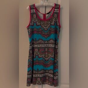 Tribal Women's Pink Printed Jersey Sleeveless Beaded Sheath Dress Size L